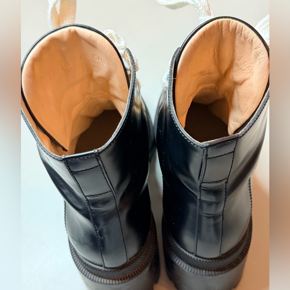 Gucci Black Leather Combat Ankle Boots | White Laces | Gold Accents | Size 7 - Picture 13 of 17